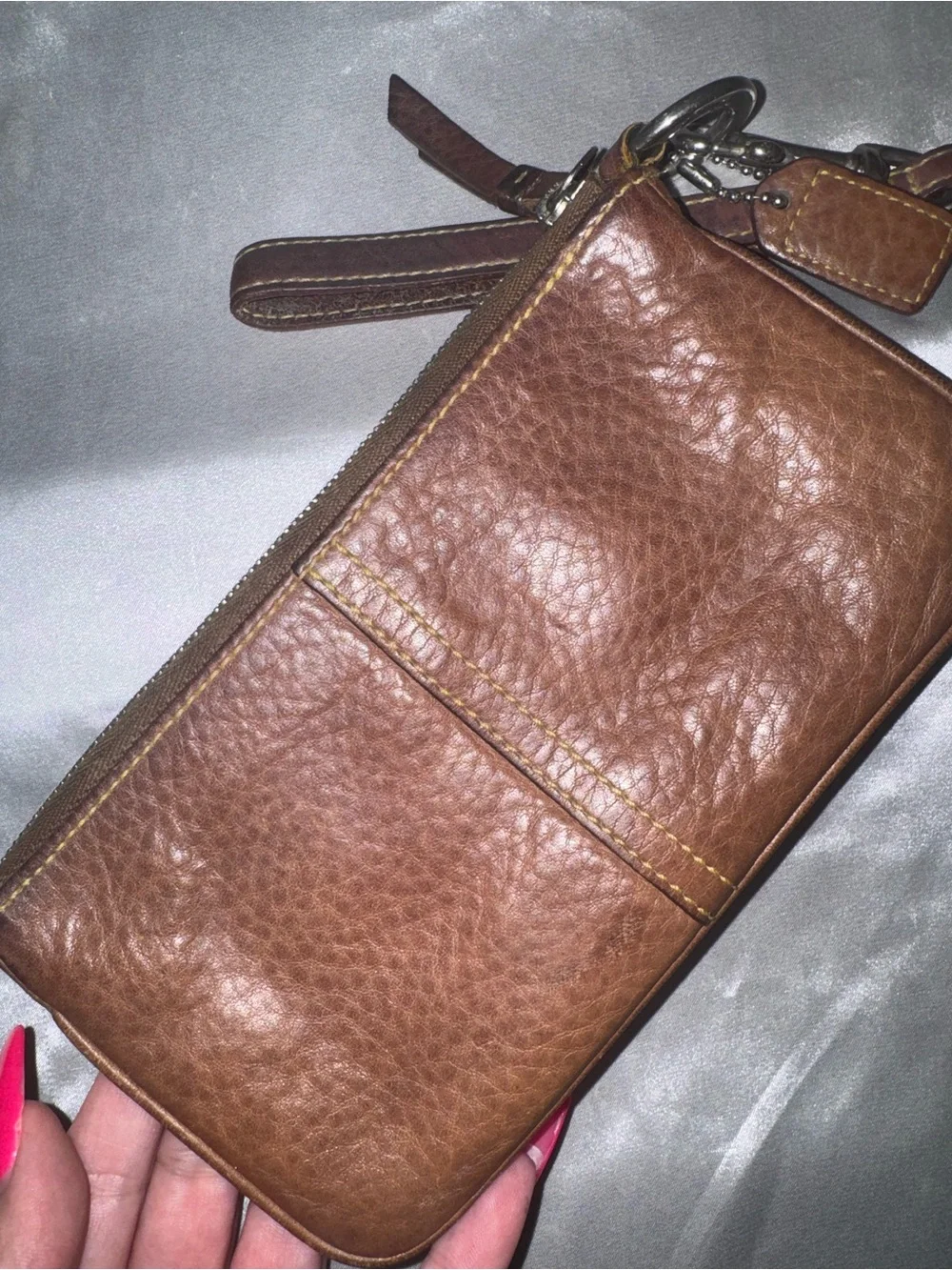 Coach Tan Brown Leather Wristlet Clutch